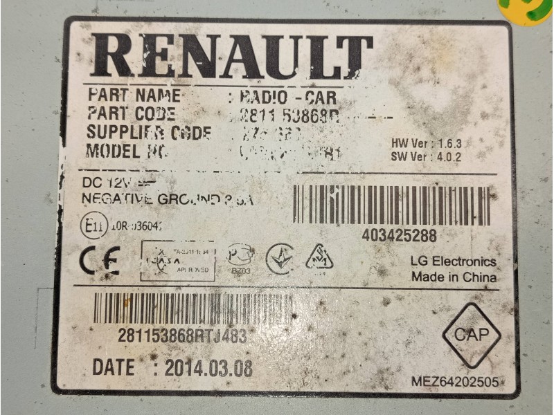 Recambio de sistema audio / radio cd para renault clio iv societé referencia OEM IAM 281153868R  