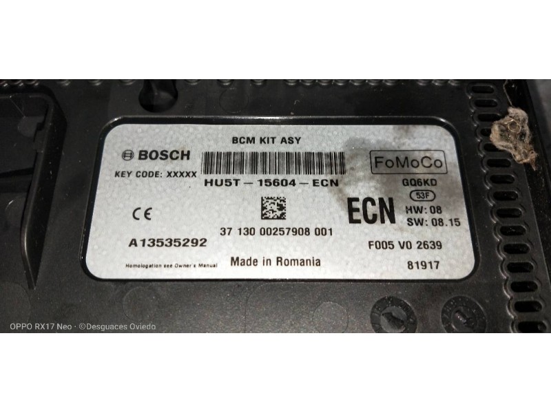 Recambio de caja reles / fusibles para ford fiesta (ce1) trend referencia OEM IAM HU515604ECN F005V02639 