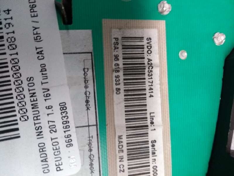 Recambio de cuadro instrumentos para peugeot 207 1.6 16v turbo cat (5fy / ep6dts) referencia OEM IAM 9661893380   Recambio de cuadro instrumentos para peugeot 207 1.6 16v turbo cat (5fy / ep6dts) referencia OEM IAM 9661893380