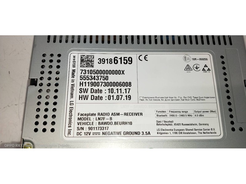 Recambio de sistema audio / radio cd para opel zafira (c) excellence start/stop referencia OEM IAM 39186159 555343750 