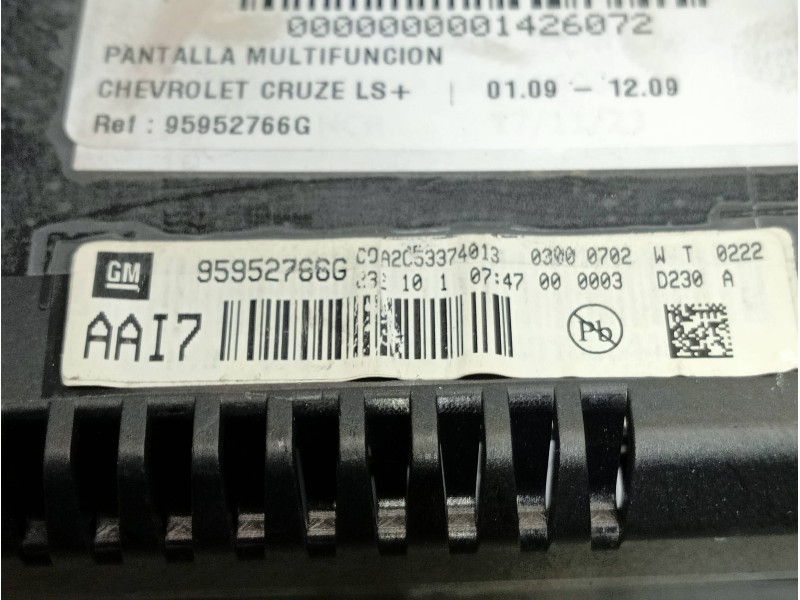 Recambio de pantalla multifuncion para chevrolet cruze ls+ referencia OEM IAM 95952766G  