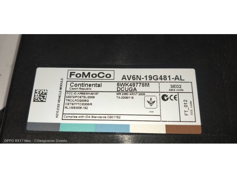 Recambio de modulo electronico para ford kuga (cbs) titanium referencia OEM IAM AV6N19G481AL 5WK49778M 