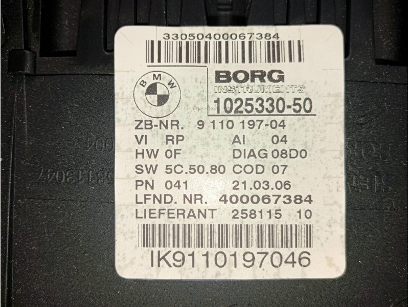 Recambio de cuadro instrumentos para bmw serie 3 touring (e91) 318i referencia OEM IAM 102533050 IK9110197046 