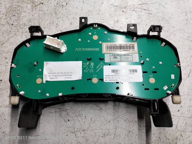 Recambio de cuadro instrumentos para peugeot 207 1.6 16v referencia OEM IAM A2C53190333 9662904080 