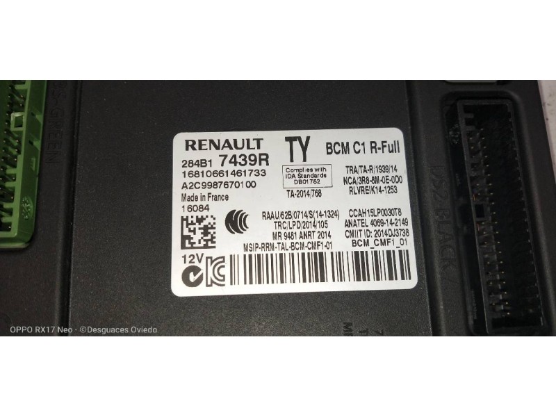 Recambio de caja reles / fusibles para renault espace v intens referencia OEM IAM 284B17439R BCMC1RFULL A2C9987670100 