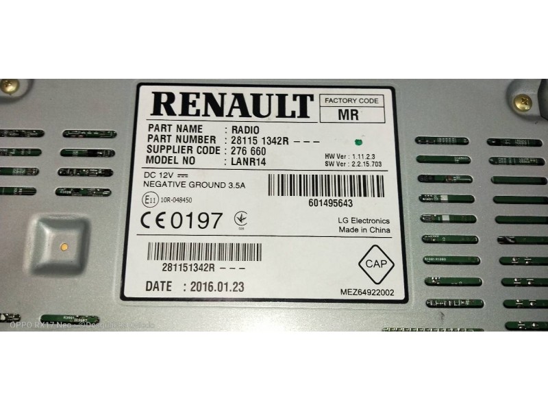 Recambio de sistema audio / radio cd para renault espace v intens referencia OEM IAM 281151342R LANR14 