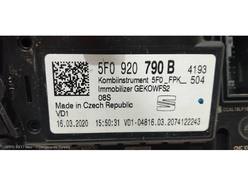 Recambio de cuadro instrumentos para seat ateca (kh7) xcellence edition referencia OEM IAM 5F0920790B A3C0299560001 