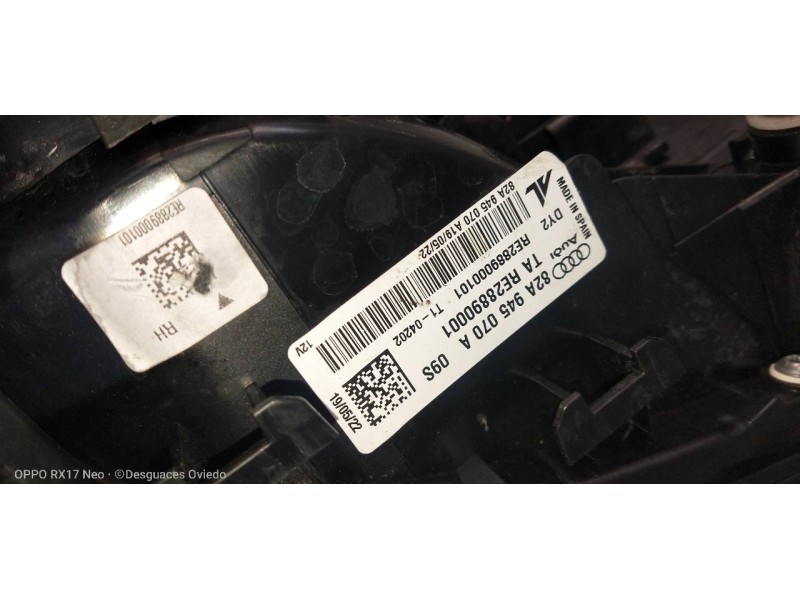 Recambio de piloto trasero derecho para audi a1 sportback (gba) 25 tfsi adrenalin referencia OEM IAM 82A945070A  