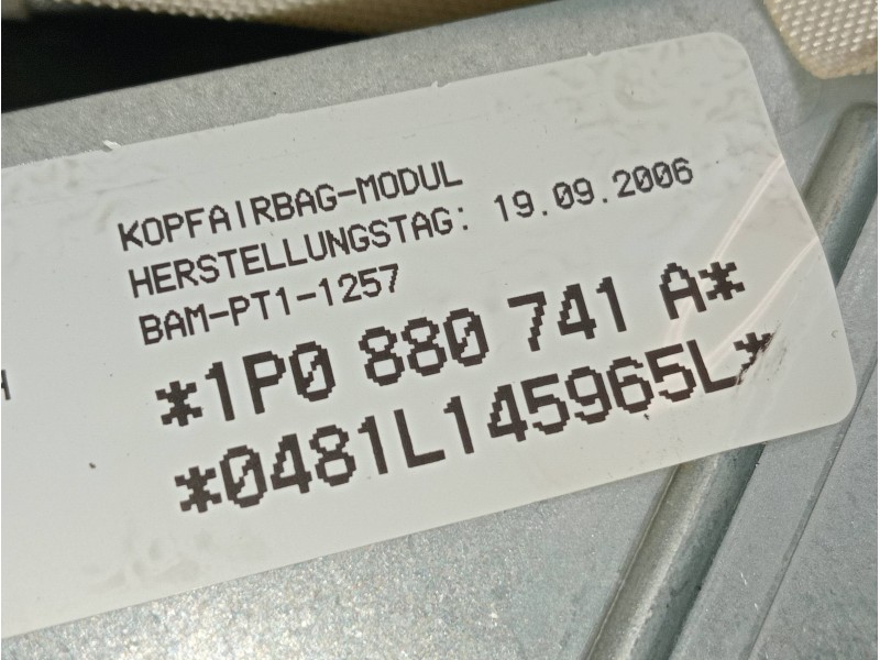 Recambio de airbag cortina delantero izquierdo para seat leon (1p1) 2.0 16v fsi referencia OEM IAM 1P0880741A 16877072 