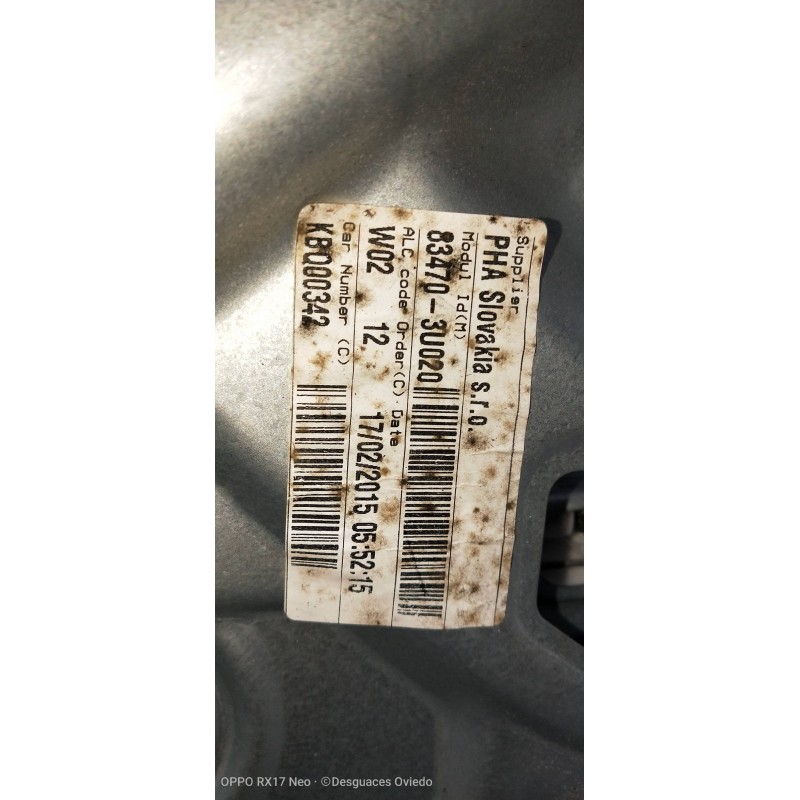 Recambio de elevalunas trasero izquierdo para kia sportage drive 4x2 referencia OEM IAM 834703U020  