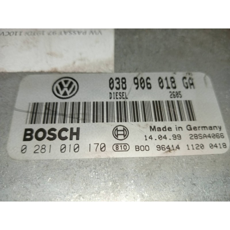 Recambio de centralita motor uce para volkswagen passat variant (3b5) 1.9 tdi referencia OEM IAM 0281010170 038906018GA 28SA4066
