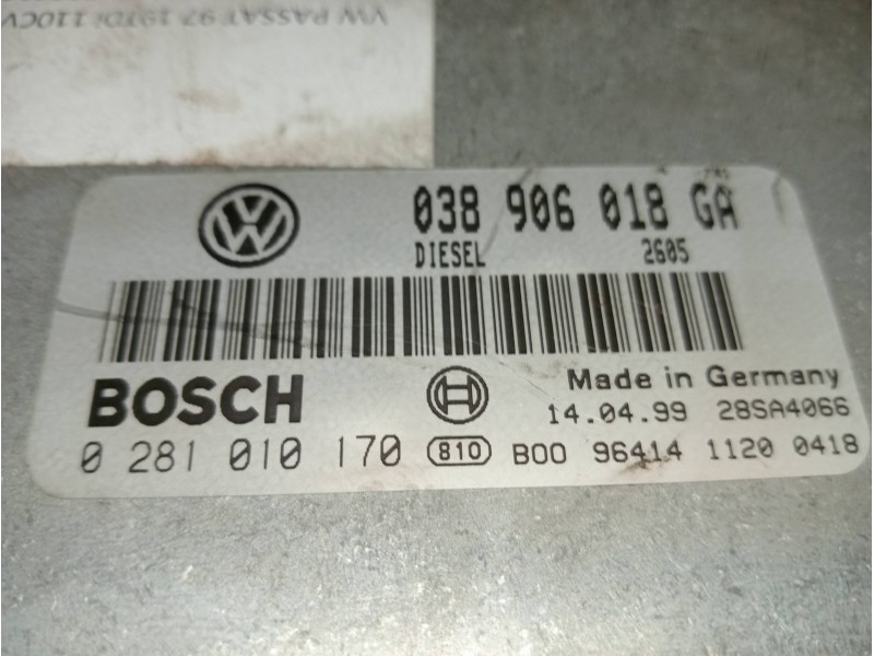 Recambio de centralita motor uce para volkswagen passat variant (3b5) 1.9 tdi referencia OEM IAM 0281010170 038906018GA 28SA4066