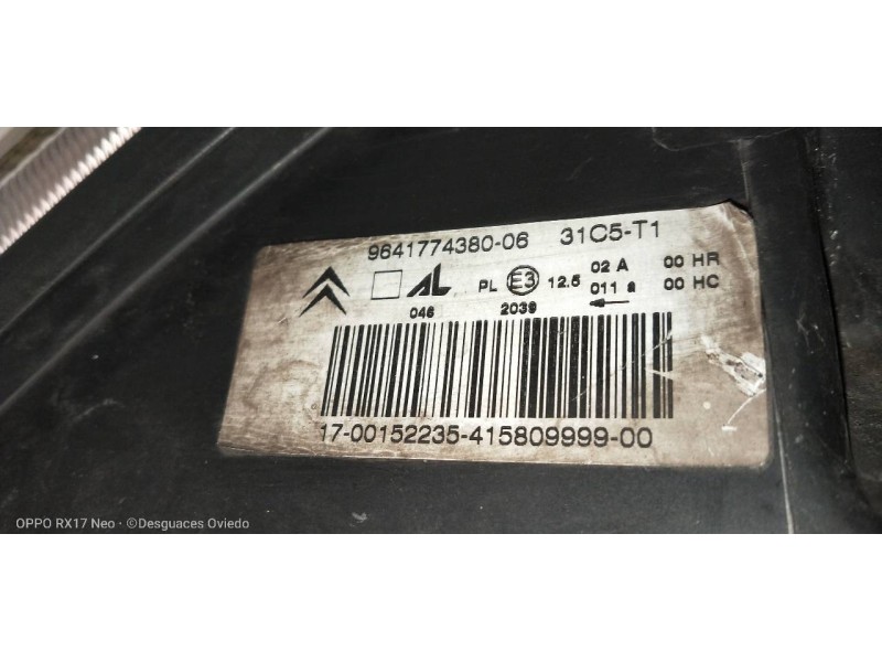 Recambio de faro derecho para citroen c3 pluriel 1.6 16v sensodrive referencia OEM IAM 9641774380  