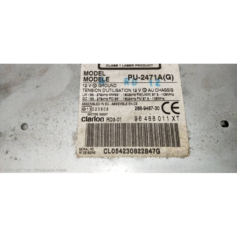 Recambio de sistema audio / radio cd para citroen c3 pluriel 1.6 16v sensodrive referencia OEM IAM 96488011XT PU2471AG 