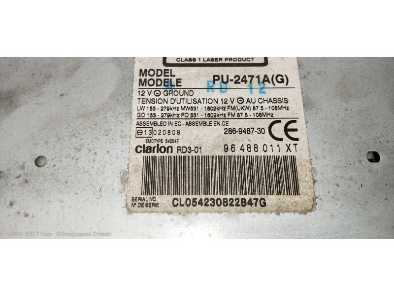 Recambio de sistema audio / radio cd para citroen c3 pluriel 1.6 16v sensodrive referencia OEM IAM 96488011XT PU2471AG 