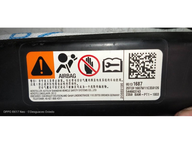 Recambio de airbag cortina delantero izquierdo para opel mokka edition referencia OEM IAM 95131687 544663743 