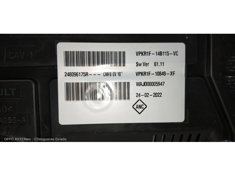Recambio de cuadro instrumentos para renault zoe referencia OEM IAM 284096175R VPKR1F10849XF VPKR1F14B115VC 