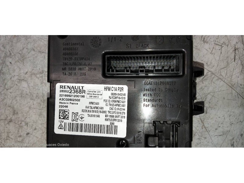 Recambio de modulo electronico para renault zoe referencia OEM IAM 285S22368R A3C02602502 