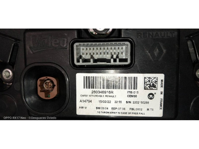 Recambio de pantalla multifuncion para renault zoe referencia OEM IAM 280346916R  