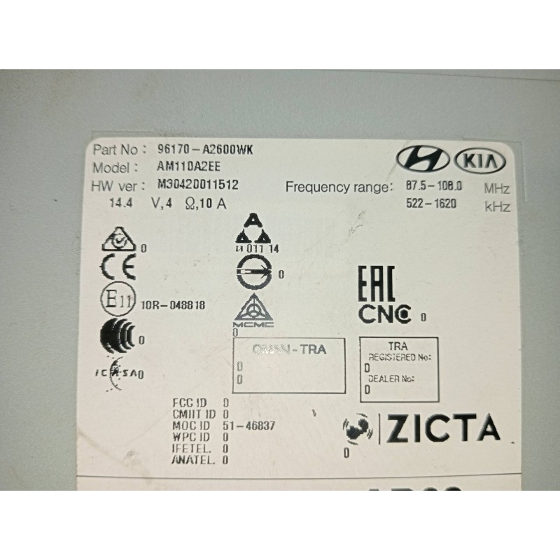 Recambio de sistema audio / radio cd para kia cee´d sporty wagon drive referencia OEM IAM 96170A2600W2K AM11DA2EE 