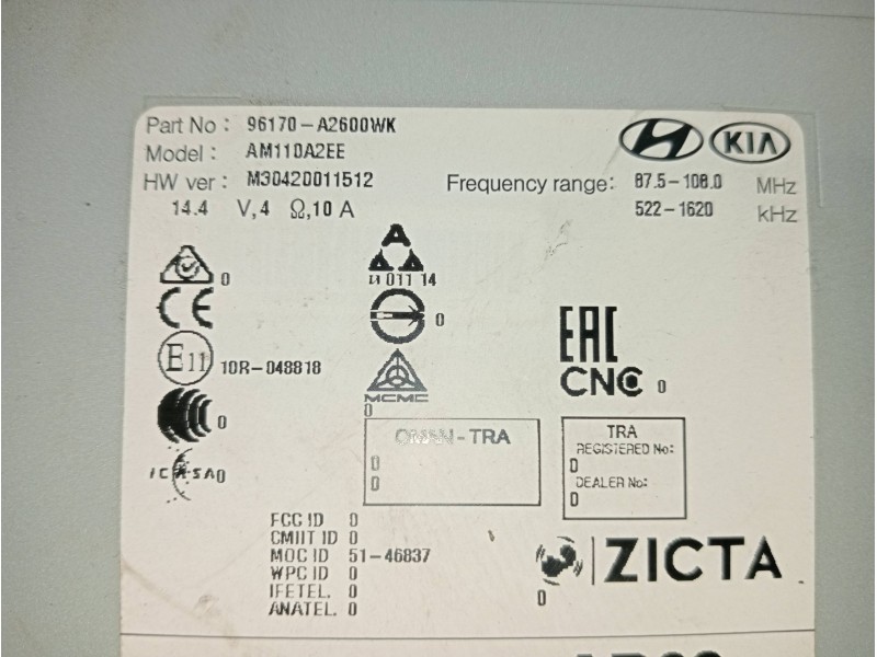 Recambio de sistema audio / radio cd para kia cee´d sporty wagon drive referencia OEM IAM 96170A2600W2K AM11DA2EE 