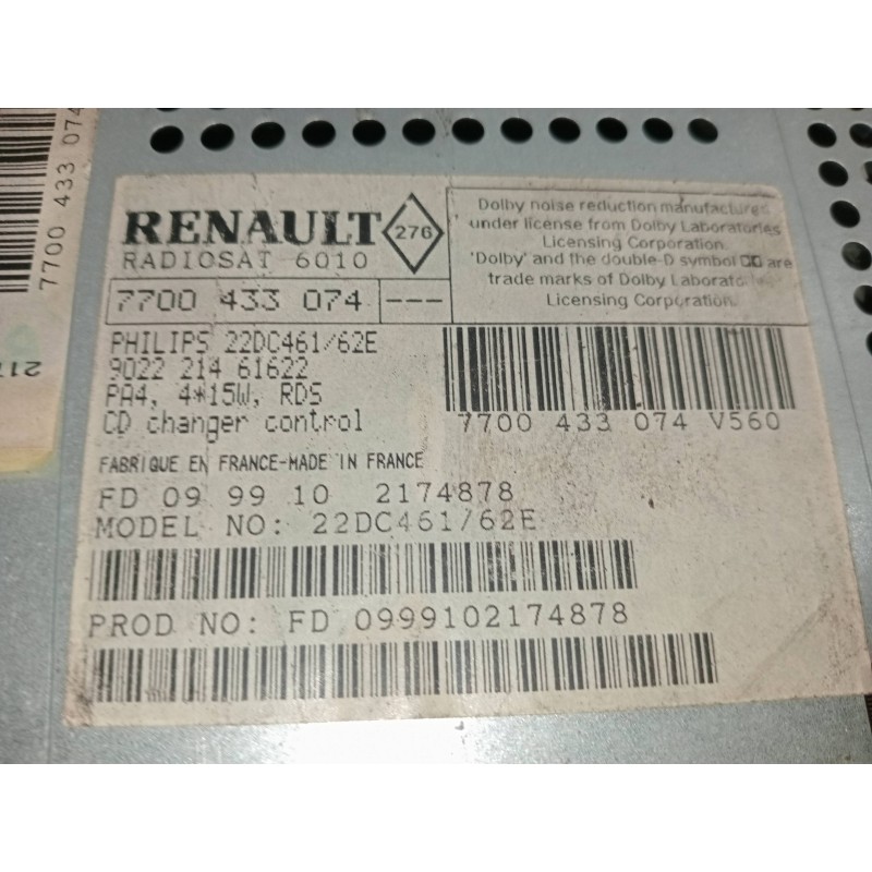 Recambio de sistema audio / radio cd para renault clio ii fase i (b/cbo) 1.6 rt b/cboa/f referencia OEM IAM 7700433074  