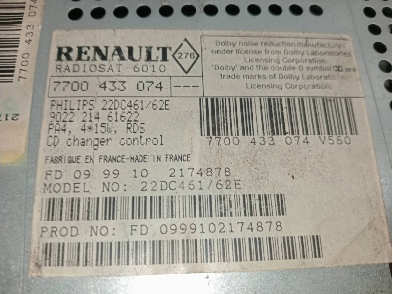 Recambio de sistema audio / radio cd para renault clio ii fase i (b/cbo) 1.6 rt b/cboa/f referencia OEM IAM 7700433074  