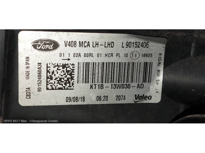 Recambio de faro izquierdo para ford transit connect combi 220 l1 ambiente referencia OEM IAM KT1B13W030AD L90152406 
