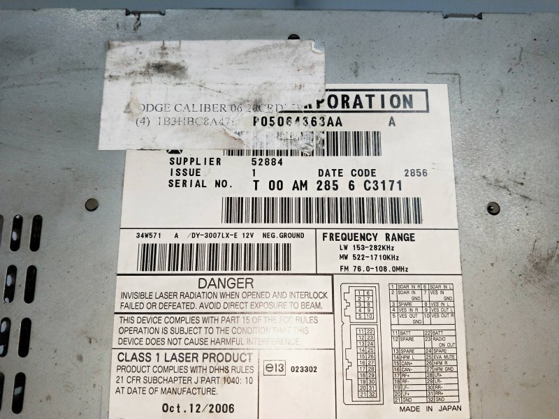 Recambio de sistema audio / radio cd para dodge caliber 2.0 16v crd cat referencia OEM IAM P05064363AA  