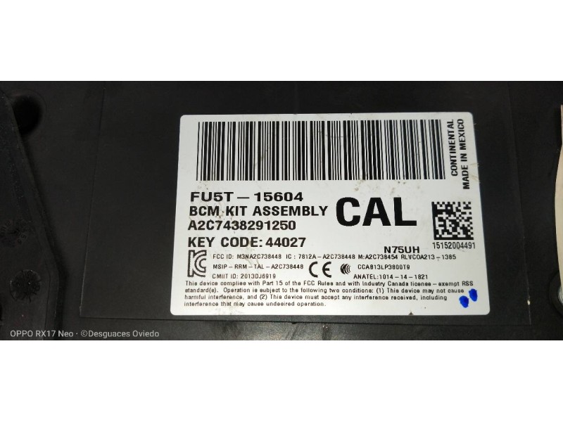 Recambio de caja reles / fusibles para ford mondeo lim. trend referencia OEM IAM FU5T15604CAL A2C7438291250 