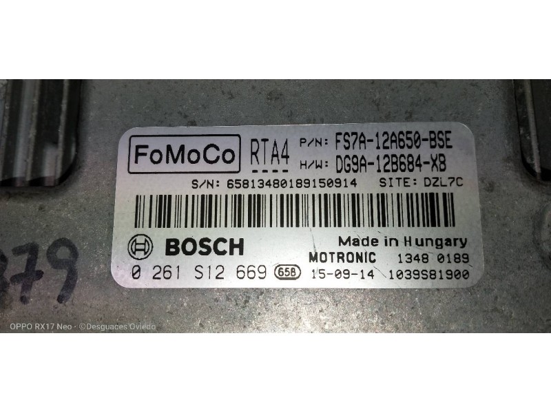 Recambio de centralita motor uce para ford mondeo lim. trend referencia OEM IAM 0261S12669 FS7A12A650BSE DG9A12B684XB 