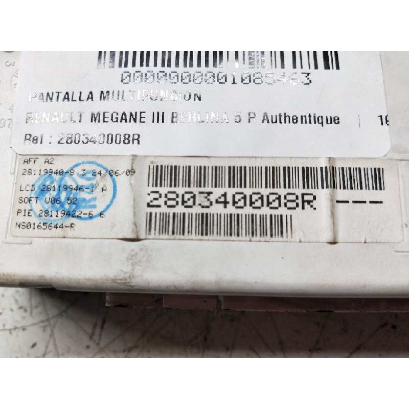 Recambio de pantalla multifuncion para renault megane iii berlina 5 p authentique referencia OEM IAM 280340008R  