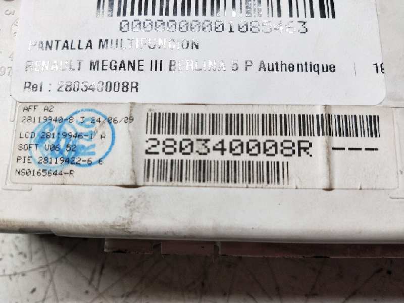 Recambio de pantalla multifuncion para renault megane iii berlina 5 p authentique referencia OEM IAM 280340008R  