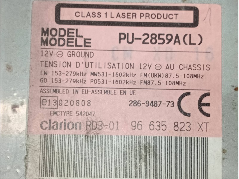 Recambio de sistema audio / radio cd para peugeot 206+ básico referencia OEM IAM PU2859AL 96635823XT 