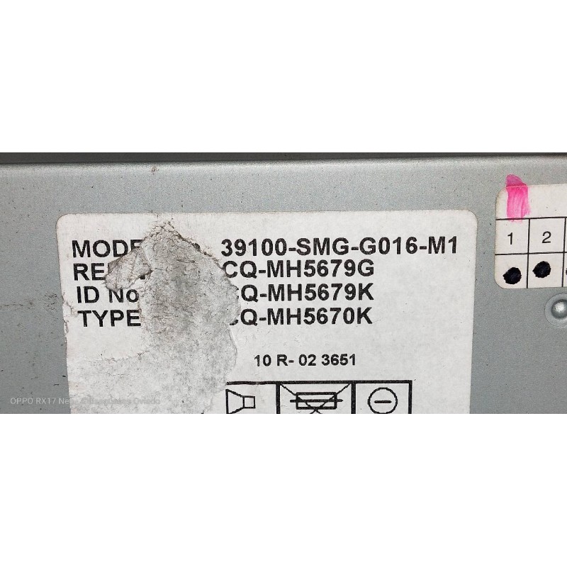 Recambio de sistema audio / radio cd para honda civic berlina 5 (fk) 2.2 i-ctdi comfort referencia OEM IAM 39100SMGG016M1  