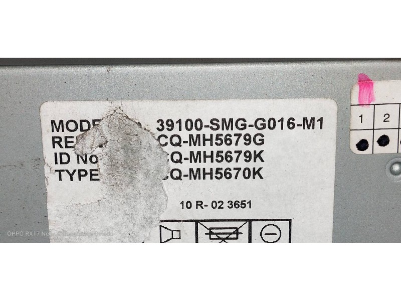 Recambio de sistema audio / radio cd para honda civic berlina 5 (fk) 2.2 i-ctdi comfort referencia OEM IAM 39100SMGG016M1  