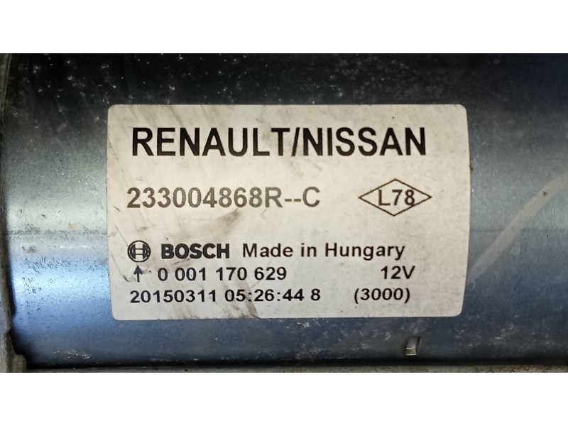 Recambio de motor arranque para renault captur helly hansen referencia OEM IAM 0001170629 233004868R 