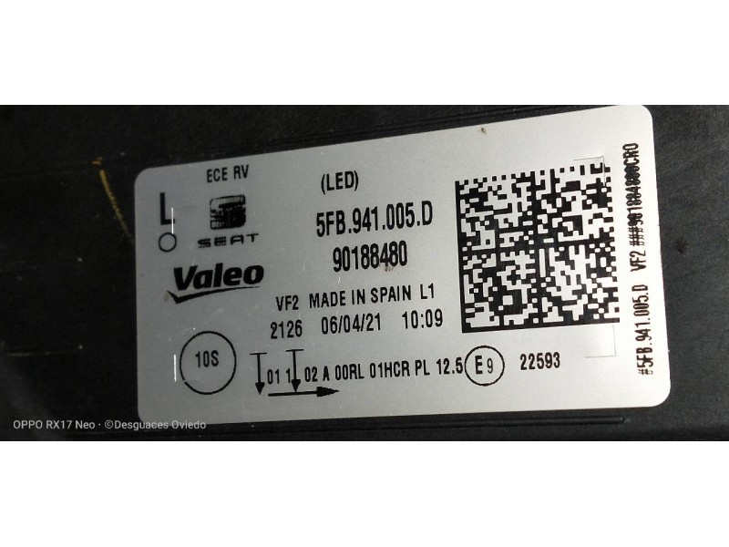 Recambio de faro izquierdo para seat leon (kl1) fr referencia OEM IAM 5FB941005D 90188480  Recambio de faro izquierdo para seat leon (kl1) fr referencia OEM IAM 5FB941005D 90188480