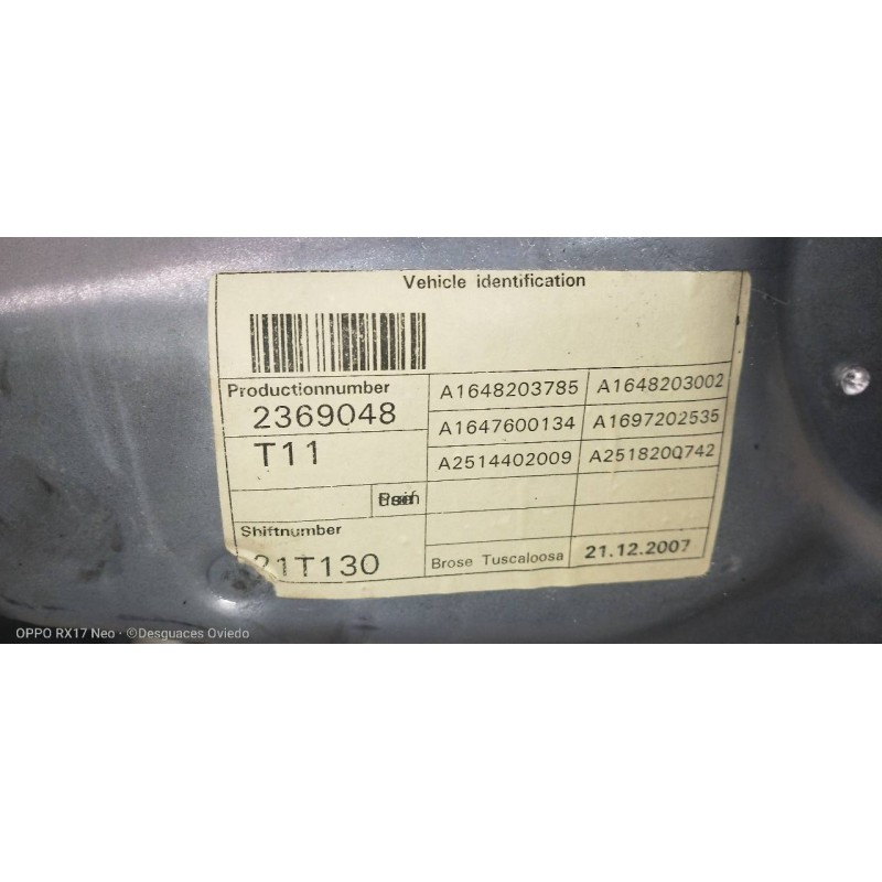 Recambio de elevalunas delantero izquierdo para mercedes clase gl (x164) 320 cdi 4-matic (164.822) referencia OEM IAM A251820074