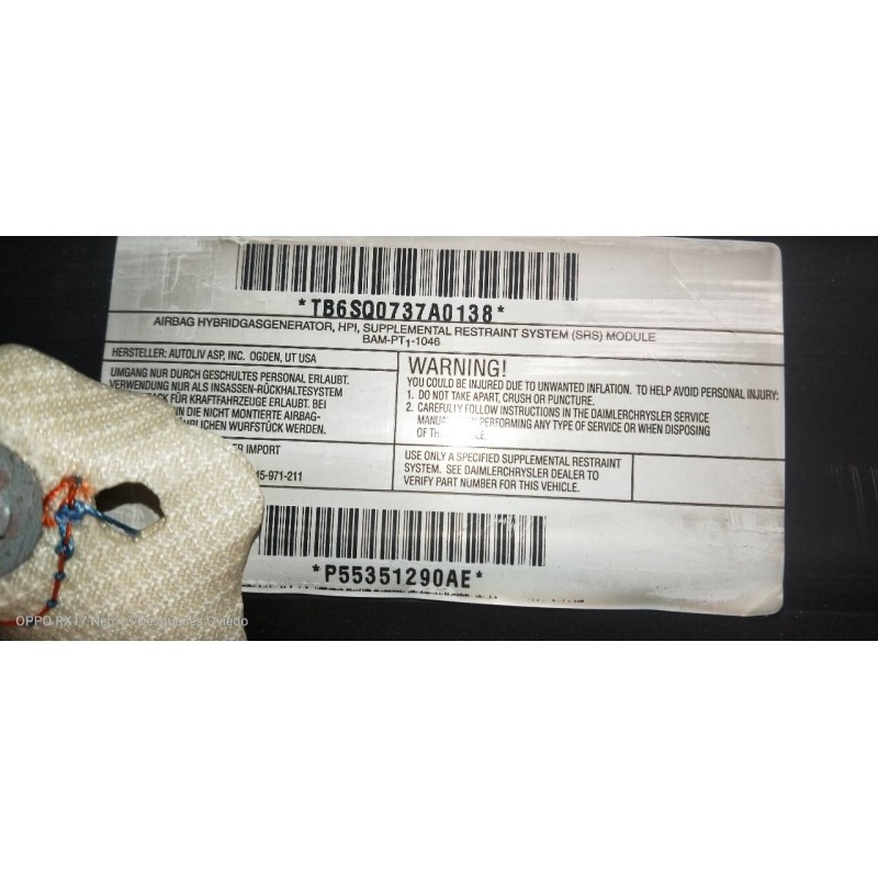 Recambio de airbag cortina delantero derecho para jeep compass sport referencia OEM IAM P55351290AE P608244700EE04 