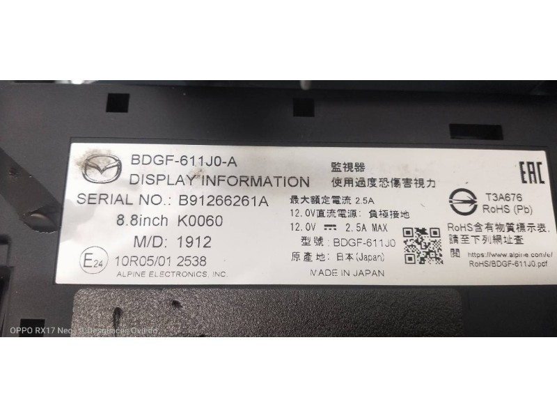 Recambio de pantalla multifuncion para mazda 3 berlina (bp) evolution referencia OEM IAM BDGF611J0A  