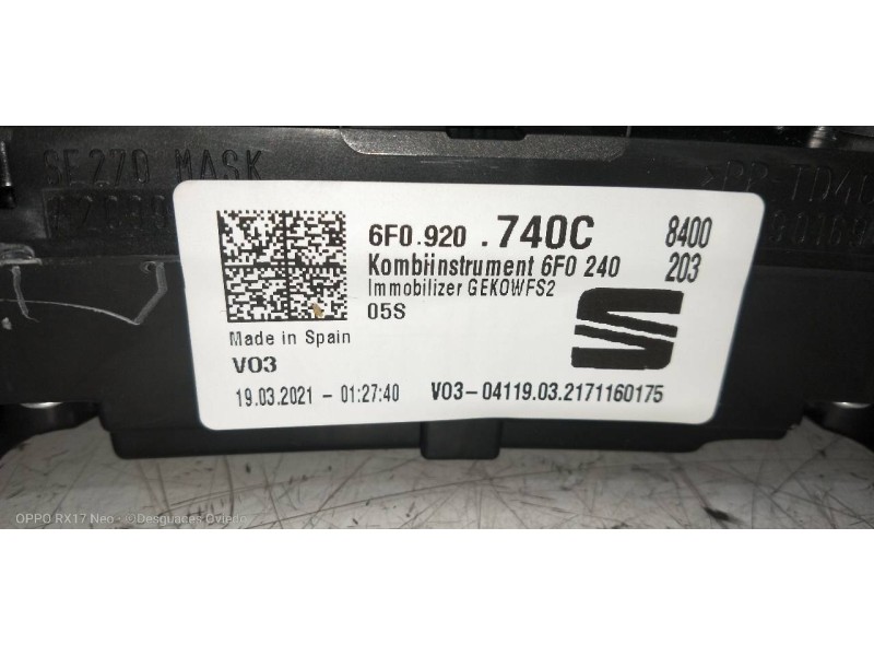 Recambio de cuadro instrumentos para seat ibiza (kj1) style go referencia OEM IAM 6F0920740C A3C04199501 