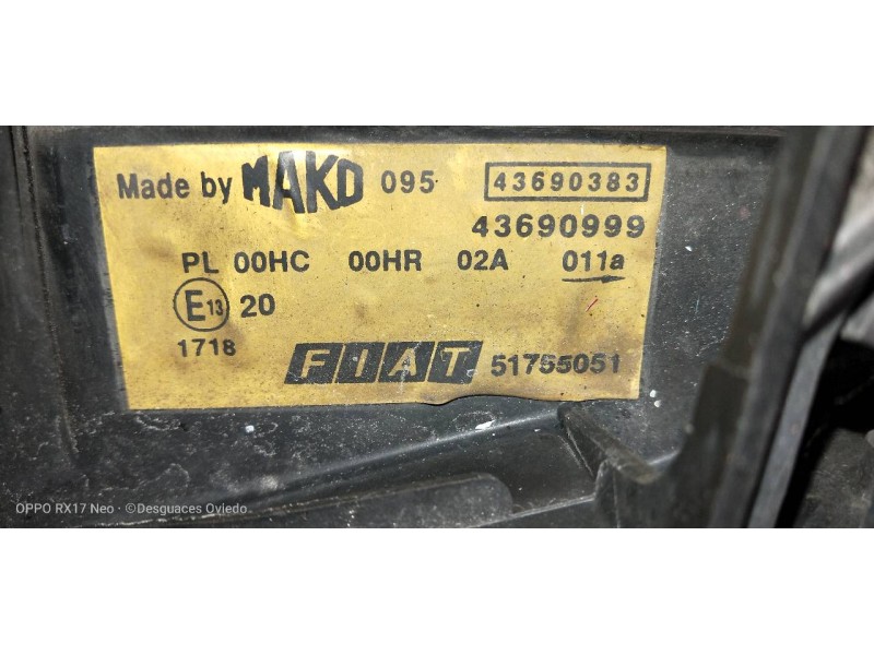 Recambio de faro izquierdo para fiat doblo cargo (223) 1.9 jtd sx furg. panorama referencia OEM IAM 51755051 43690999 