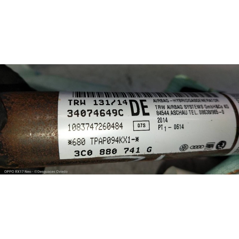 Recambio de airbag cortina delantero izquierdo para volkswagen passat variant (365) advance bluemotion referencia OEM IAM 3C0880