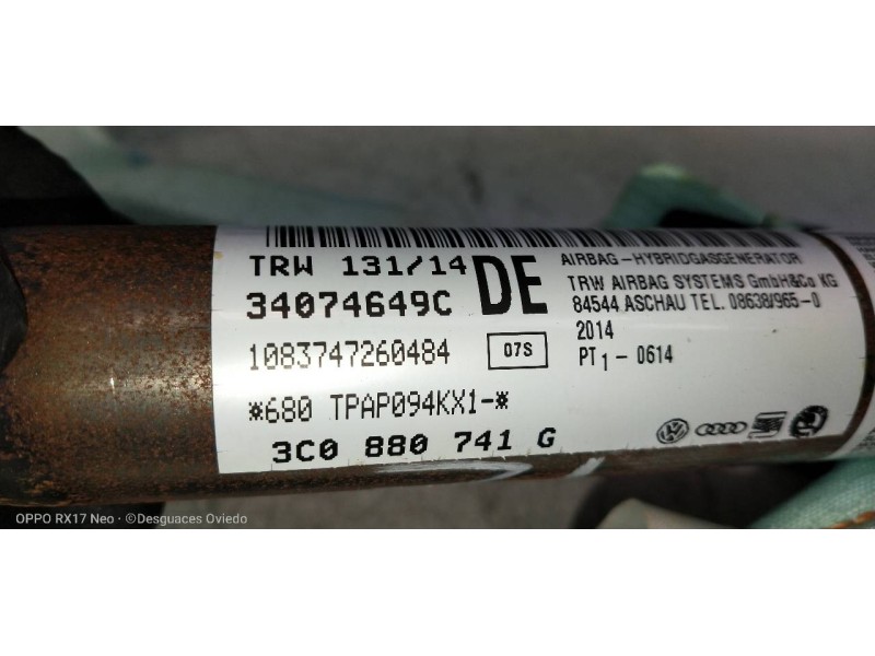 Recambio de airbag cortina delantero izquierdo para volkswagen passat variant (365) advance bluemotion referencia OEM IAM 3C0880