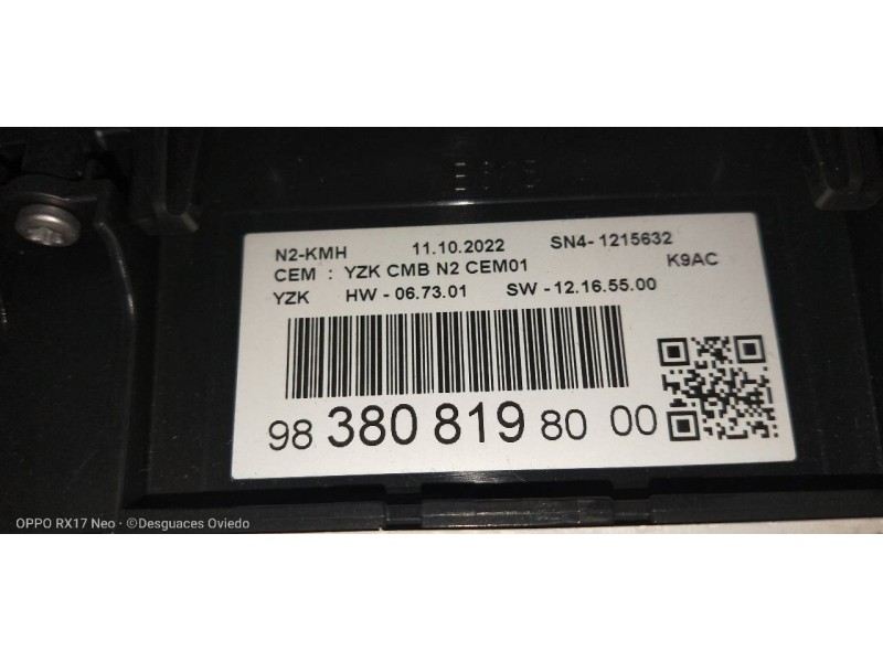 Recambio de cuadro instrumentos para fiat doblo ii cargo (263) 1.6 jtdm 16v cat referencia OEM IAM 9838081980 SN41215632 