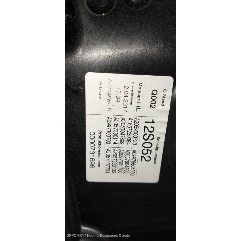 Recambio de elevalunas trasero izquierdo para mercedes clase c (w205) familiar c 220 t cdi bluetec (205.204) referencia OEM IAM 