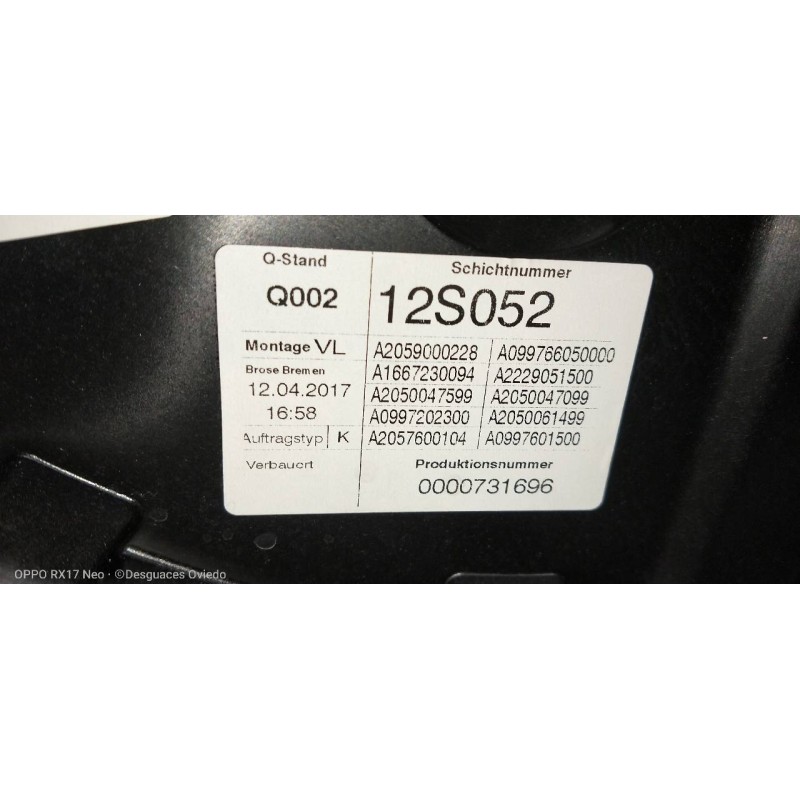 Recambio de elevalunas delantero izquierdo para mercedes clase c (w205) familiar c 220 t cdi bluetec (205.204) referencia OEM IA