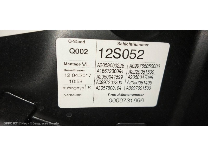 Recambio de elevalunas delantero izquierdo para mercedes clase c (w205) familiar c 220 t cdi bluetec (205.204) referencia OEM IA