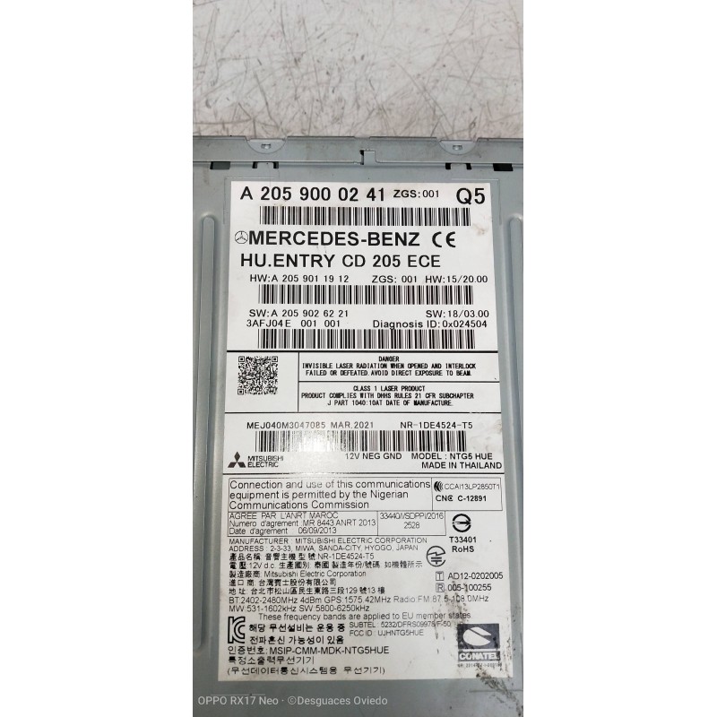 Recambio de sistema navegacion gps para mercedes clase c (w205) familiar c 220 t cdi bluetec (205.204) referencia OEM IAM A20590